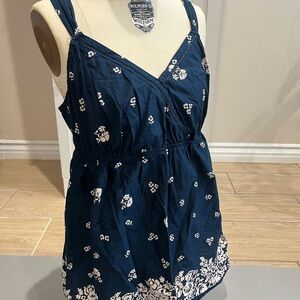 Faded Glory Navy Floral Tank Top